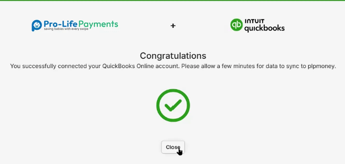 Pro-Life Payments successfully connected to QuickBooks Online