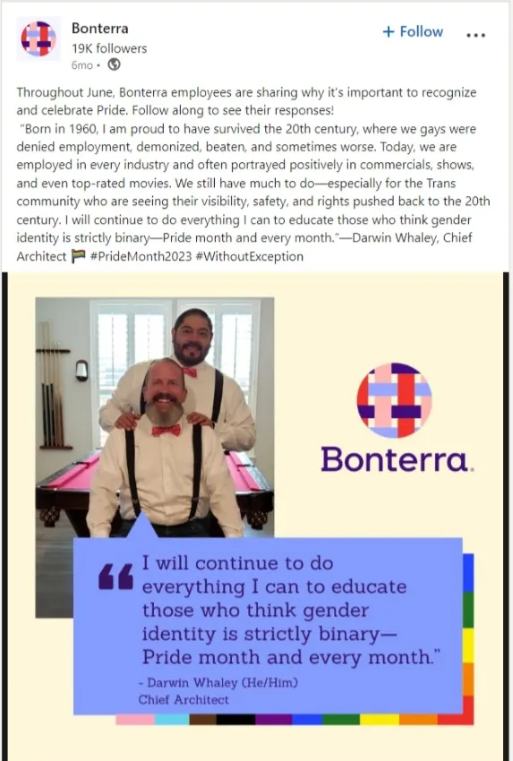 Homosexual Pride is big over at the Bonterra, a woke donor management company.