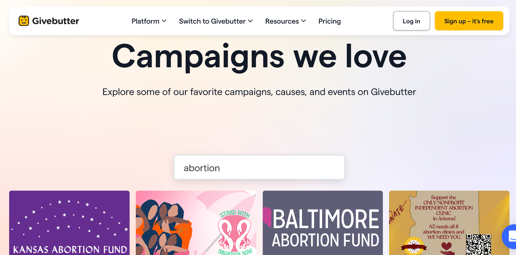 GiveButter Loves Abortion Campaigns 2