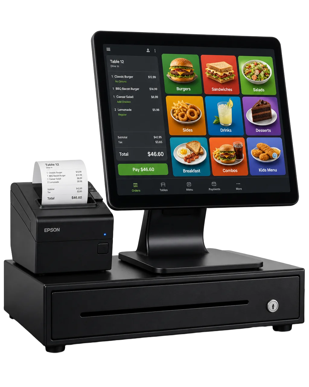 Pro-Life Payments POS Station — tablet, printer, and cash drawer